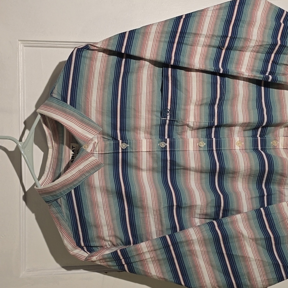 Ariat Womena Striped Button Down Shirt - Blue, Pink, White